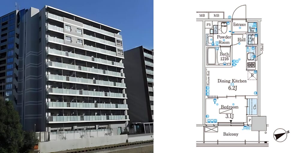アブレイズ不動産note｜田町駅探訪記｜パークアクシス芝浦キャナルの1DKタイプのご紹介です！仲介手数料無料～半額以下保証